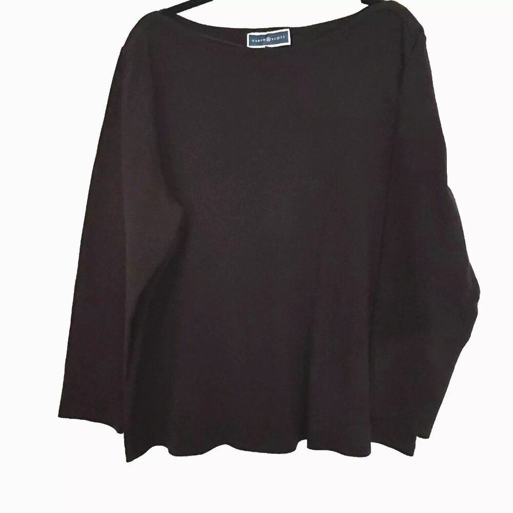 Karen Scott Boat Neck Long Sleeve Tee plus size 3X Black